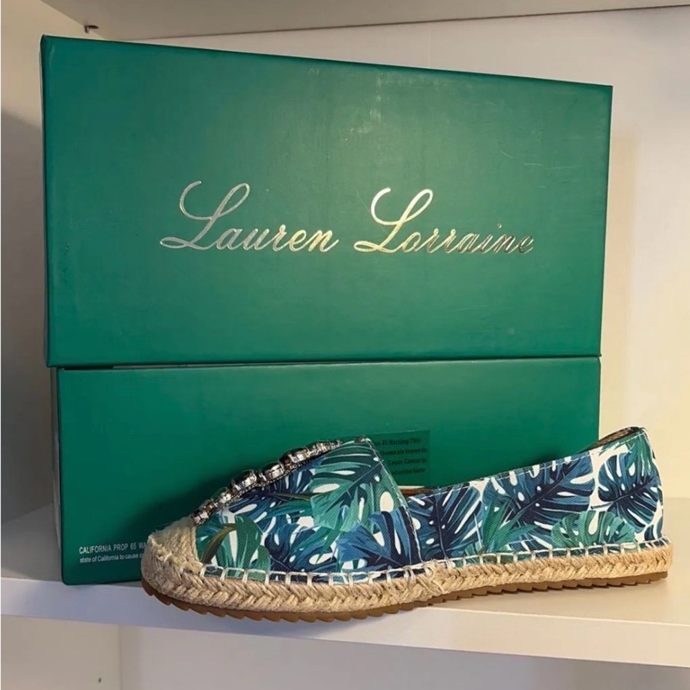 Lauren Lorraine Teal & Navy Leaf Espadrille Flats